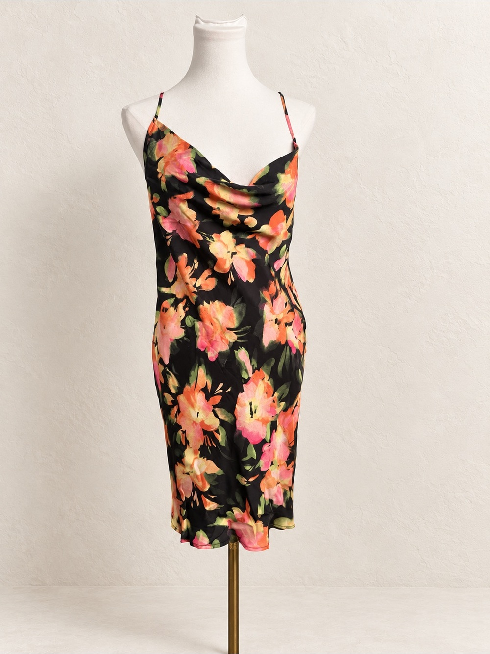 NWT H&M Floral Satin Cowl Neck Slip Midi Dress Y2K S